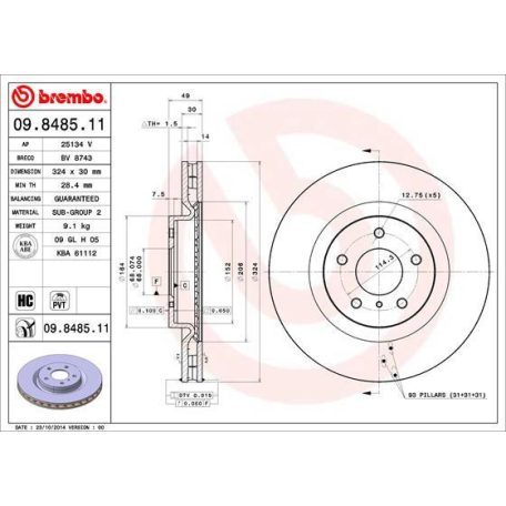 Nissan 350Z Első féktárcsa BREMBO 324mm átmérő