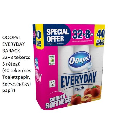 OOOPS! EVERYDAY BARACK 32+8 tekercs 3 rétegü ( 40 tekercses Toalettpapír, Egészségügyi papír)