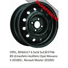   OPEL, RENAULT 6.5x16 5x130 ET66 89 LEmezfelni Acélfelni Opel Movano II 201003-, Renault Master 201005- 