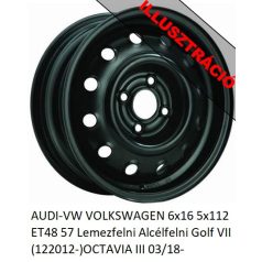   AUDI-VW VOLKSWAGEN 6x16 5x112 ET48 57 Lemezfelni Alcélfelni  Golf VII (122012-)OCTAVIA III 03/18-