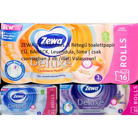 ZEWA 16 Tekercses. 3 Rétegű toalettpapír EÜ. BARACK, Levendula, Sima ( csak csomagban 3 db /illat) Válasszon! 