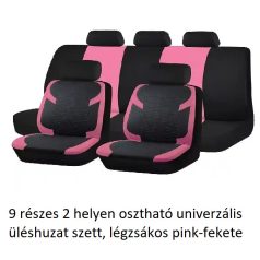   9 részes 2 helyen osztható univerzális üléshuzat szett, légzsákos pink-fekete