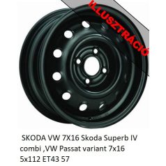    SKODA VW 7X16 Skoda Superb IV combi ,VW Passat variant Lemezfelni Acélfelni 7x16 5x112 ET43 57 