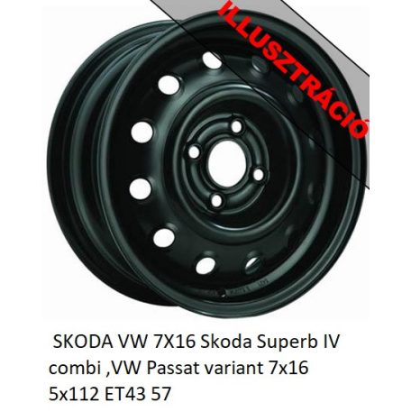  SKODA VW 7X16 Skoda Superb IV combi ,VW Passat variant Lemezfelni Acélfelni 7x16 5x112 ET43 57 