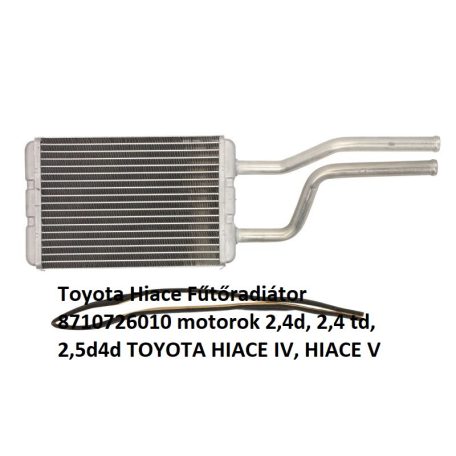 Toyota Hiace Fűtőradiátor 8710726010 motorok 2,4d, 2,4 td, 2,5d4d TOYOTA HIACE IV, HIACE V 