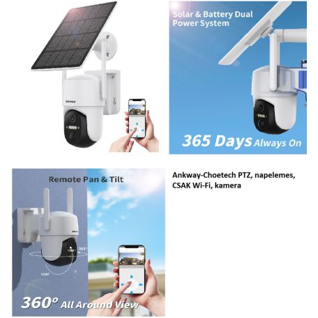 Ankway-Choetech PTZ, napelemes, CSAK Wi-Fi, kamera