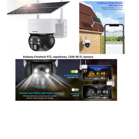 Ankway-Choetech PTZ, napelemes, CSAK Wi-Fi, kamera