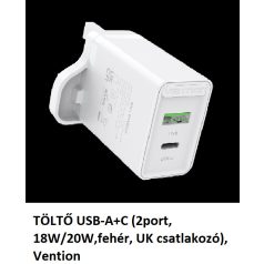   TÖLTŐ USB-A+C (2port, 18W/20W,fehér, UK csatlakozó), Vention