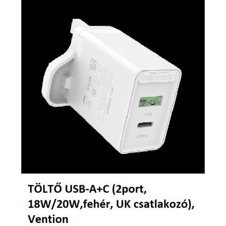 TÖLTŐ USB-A+C (2port, 18W/20W,fehér, UK csatlakozó), Vention