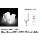 Vention USB-C*2+A (3port,GAN,100W/100W/30W,fehér), töltő