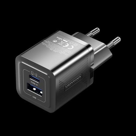 Vention USB-C+A (30W/30W, 2-portos, fekete, GaN), töltő