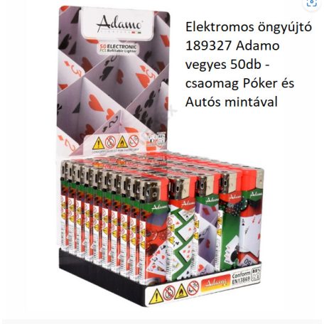 Elektromos öngyújtó 189327 Adamo vegyes 50db -csaomag Póker és Autós mintával 