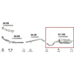   Kipufogódob, hátsó, Audi A3, Seat Leon, VW Golf IV, Beetle, 1.9, 1996-2010.09