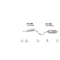   Kipufogódob, közép, Audi A3, Seat Leon, Toledo, Skoda Octavia, VW Golf IV, 1.6-2.0, 1996-2007