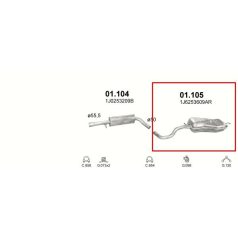   Kipufogódob, hátsó, Audi A3, Seat Leon, VW Golf IV, Beetle, 1.6-2.0, 1997-2007.07