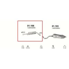   Kipufogódob, közép, Audi A3, Seat Toledo, Skoda Oct, VW Golf IV, Bora, Beetle, 1.8-2.3, 1996-2010