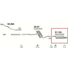   Kipufogódob, hátsó, VW Passat, Skoda Superb, 1.9-2.5, 1998-2008.03