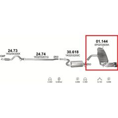 Kipufogódob, hátsó, Audi A3 1.4-2.0, 2007.09-2013.03