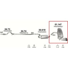 Kipufogódob, hátsó, Audi A3, 1.4-2.0, 2003-2012.08