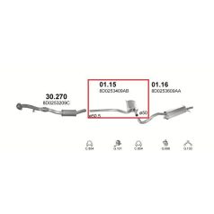Kipufogódob, közép, Audi A4 1.6-1.9D, 1994.11-2001.09