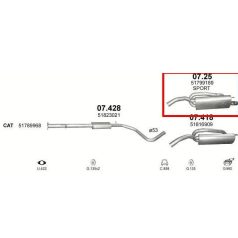   Kipufogódob, hátsó, Fiat Bravo II, Stilo, Lancia Delta, 1.4-1.9, 2007-2009.12