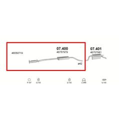   Kipufogódob, közép, Fiat Punto II, Hatchback, 1.2, 1999-2006