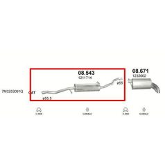   Kipufogódob, közép, Galaxy, Alhambra, Sharan, 1.9-2.0, 2002-2010.04