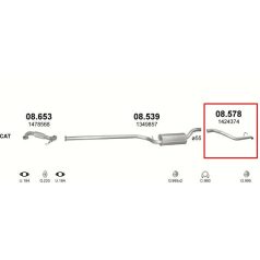   Kipufogócső, hátsó, Ford Focus Kombi, 1.6-1.8D, 2004-2011.07