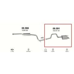   Kipufogódob, hátsó, Ford Mondeo Hatchback, Sedan, 1.8D, 1996.08-2000.10