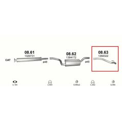   Kipufogócső, hátsó, Ford C-Max, Focus, 1.6-2.0, 2003-2011.07