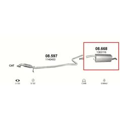 Kipufogódob, hátsó, Ford Fusion 1.2-1.4, 2002-