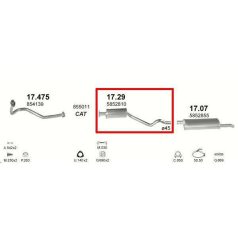 Kipufogódob, közép, Opel Kadett E, 1.3-2.0, 1984-1991.09