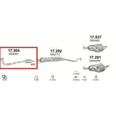   Kipufogódob, közép, Opel Astra G, Zafira A, 1.4-1.8, 1998-2000.09