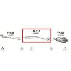   Kipufogódob, közép, Opel Astra G, H, 1.6-1.8, 2003-2009.12