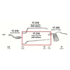   Kipufogócső, közép, Opel Vivaro, Nissan Primastar, Renault Trafic II, 1.9-2.0, 2001-2006.07