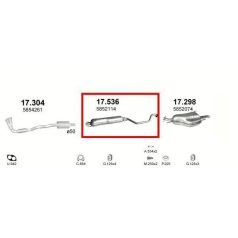   Kipufogódob, közép, Opel Zafira A Van, 1.6-2.2, 1999-2005.06