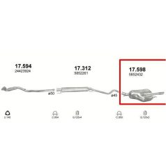   Kipufogódob, hátsó, Opel Astra G Sedan, 1.6-1.8, 2003-2004.09
