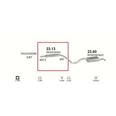   Kipufogódob, közép, Seat Cordoba, Ibiza, VW Polo, 1.4-2.0, 1993-2002.08