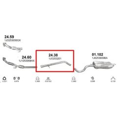   Kipufogócső, Audi A3, Seat Leon, Toledo, Skoda Oct., VW Beetle, Golf IV, Bora, 1.9D, 1996-2009