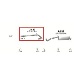  Kipufogócső, közép, Seat Ibiza, Cordoba, Skoda Fabia, VW Polo, Fox, 1.4-1.9, 2001-2010.06