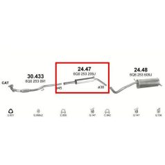   Kipufogódob, közép, Seat Ibiza, Seat Cordoba, Skoda Fábia, VW Polo, 1.2, 2001-2007.12