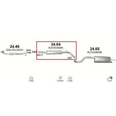 Kipufogó, közép, Skoda Roomster, 1.6, 2006-2010.03