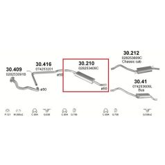   Kipufogódob, közép, VW Transporter IV 1.9/2.0/2.4/2.5, 1990-1995