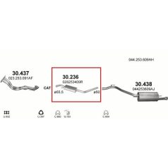   Kipufogódob, közép, VW Transporter IV 1.9/2.4/2.5/2.8, 1996-2003