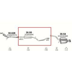 Kipufogódob, közép, VW Passat 1.9/2.0, 2005-2010