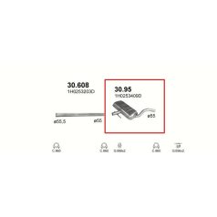   Kipufogódob, közép, VW Golf III, Vento, 2.0-2.8, 1992-1998.04