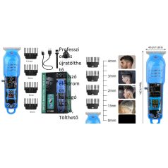   Professzionális újratölthető átlátszó elektromos hajvágó LCD kijező, Tölthető