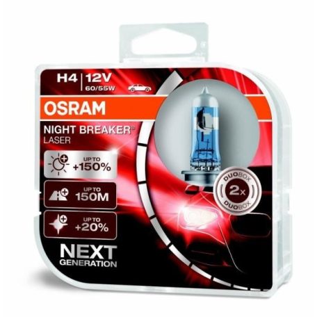 OSRAM NIGHT BREAKER LASER H4 12V 60/55W +150% 64193NL 2db gen2 halogén izzó +150%