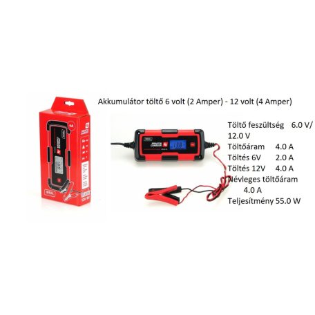 Akkumulátor töltő 6 volt (2 Amper) - 12 volt (4 Amper) 