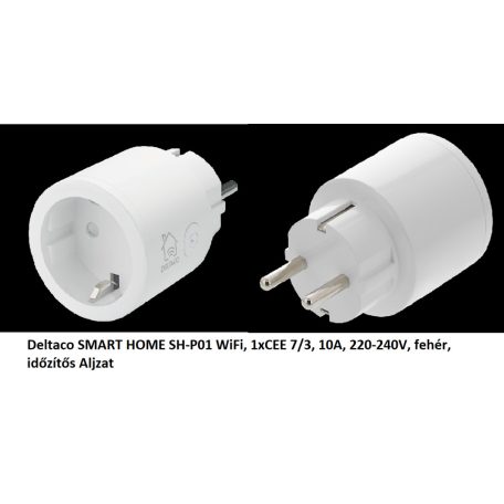 Deltaco SMART HOME SH-P01 WiFi, 1xCEE 7/3, 10A, 220-240V, fehér, időzítős Aljzat